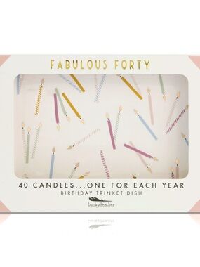 New Lucky Feather "Fabulous Forty" ceramic jewelry trinket dish 40 candles